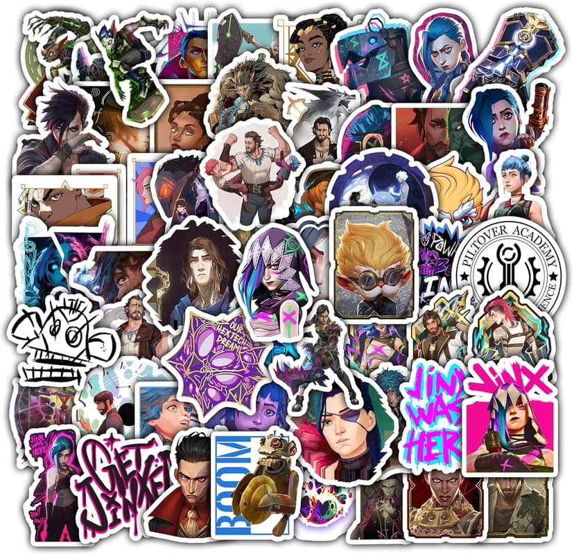 60Pcs Cartoon Arcane Season 2 Stickers League for Water Bottle, Legends Cup, Laptop, Guitar, Motorcycle, Bike, Skateboard, Luggage Box – Vinyl Waterproof