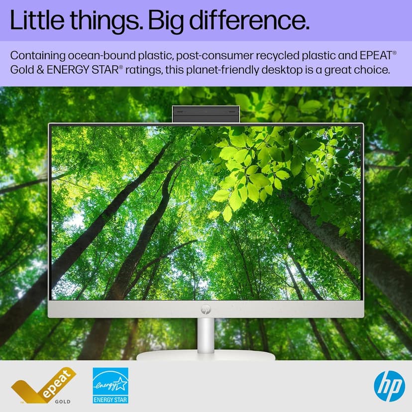 HP 24 inch All-in-One Desktop PC, FHD Display, AMD Ryzen 5 7520U, 8 GB RAM, 256 GB SSD, AMD Radeon Graphics, Windows 11 Home, 24-cr0002 (2024)