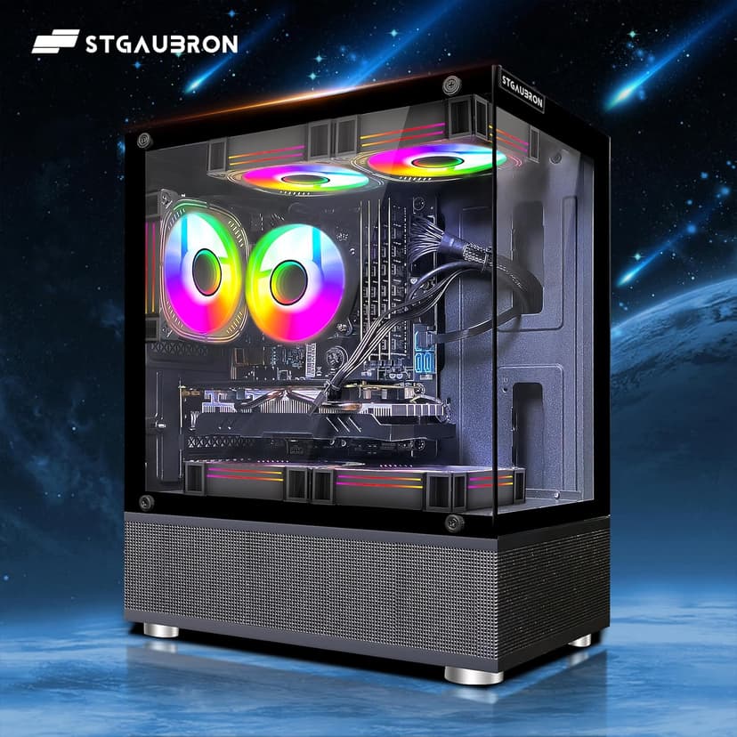 STGAubron Gaming Desktop PC, Intel Core I7 8th Gen up to 4.1G, GeForce GTX 1660 Super 6G, 16G DDR4, 512G SSD, WiFi 6 & BT 5.2, RGB Fan x4, Windows 11 Home