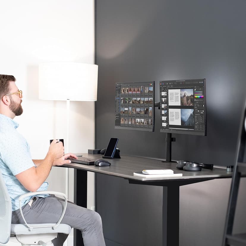 VIVO Dual Monitor Desk Mount, Heavy Duty Fully Adjustable Steel Stand, Holds 2 Computer Screens up to 30 inches and Max 22lbs Each, Black, STAND-V002