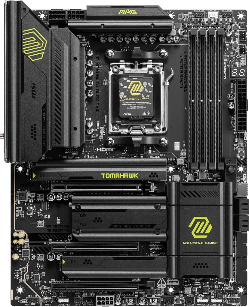 msi MAG X870 Tomahawk WiFi Gaming Motherboard (AMD Ryzen 9000/8000/7000 Series Processors, AM5, DDR5, PCIe 5.0, M.2 Gen5, SATA 6Gb/s, USB 40Gbps, HDMI/DP, Wi-Fi 7, Bluetooth 5.4, 5Gbps LAN, ATX)