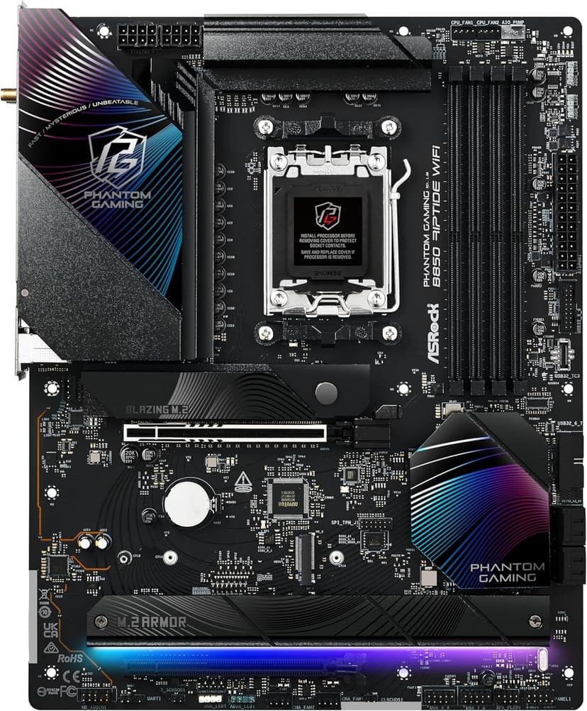 ASRock AMD B850 Phantom Gaming Riptide WiFi 7 Socket AM5 Ryzen 9000/8000/7000 Series DDR5 8000+ (OC) MHz 256GB ATX Motherboard M.2 SATA3 6.0 Gb/s PCIe 5.0