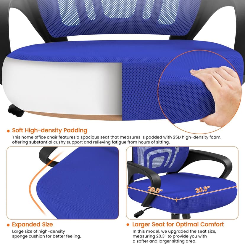 Yaheetech Office Computer Desk Chair Swivel Rolling, Cute Task Chair Ergonomic Conference Room, Mesh Work Study Chair Basic Comfy Desktop Chair with Wheels Arms, Blue