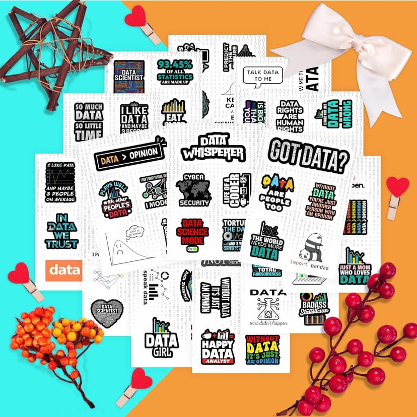BulbaCraft Data Science Stickers for Water Bottle and Laptop - Data Science Party Favors & Decorations, Waterproof Vinyl Decals, Tech and Coding Stickers, Gifts for Women & Men