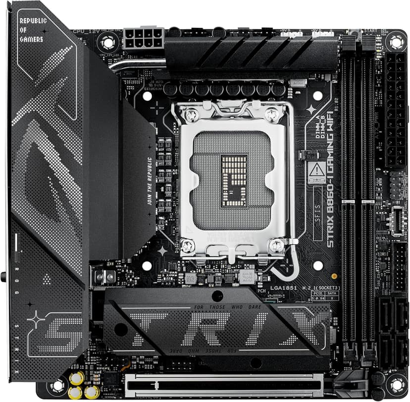 ASUS ROG STRIX B860-I GAMING WIFI B860 LGA 1851 mITX Mini-ITX motherboard, Intel® Core™ Ultra Series 2 Ready, Advanced AI ready, 10+1+2+1 stage, DDR5, 2.5G LAN, WiFi7, M.2, Thunderbolt™ 4, USB Type-C®