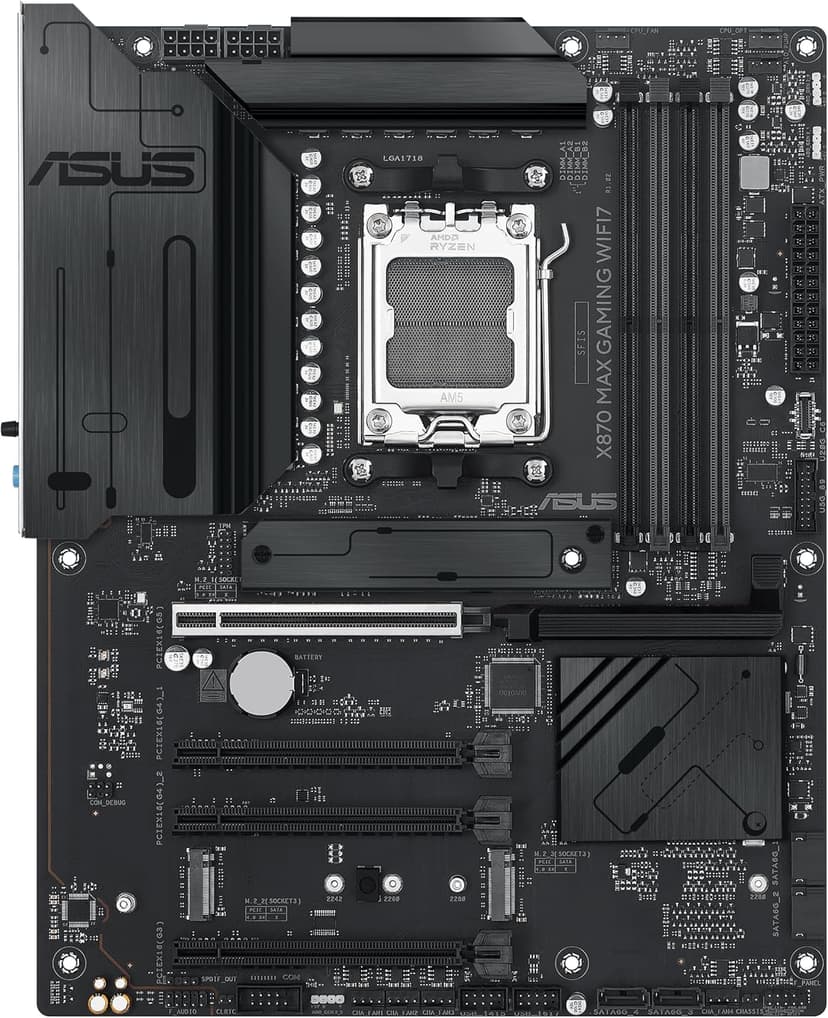ASUS X870 MAX Gaming WIFI7 AMD AM5 ATX Motherboard, 12+2+1 80A DrMOS, DDR5, PCIe 5.0 x16 Q-Release, 3X M.2, Wi-Fi 7 Q-Antenna, 2.5Gb LAN, USB4® Type-C®, USB-C® 20Gbps, BIOS Flashback™, Aura Sync