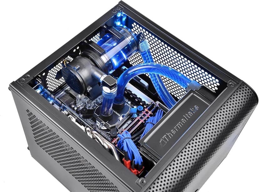 Thermaltake Core V1 SPCC Mini ITX Cube Gaming Computer Case Chassis, Interchangeable Side Panels, Black Edition, CA-1B8-00S1WN-00
