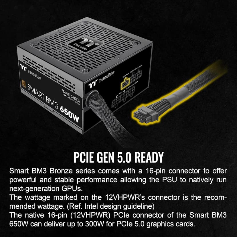 Thermaltake Smart BM3 650W 80Plus Bronze ATX 3.0 & PCIE 5.0 Ready Semi-Modular Power Supply; 105°C/221°F Japanese Capacitor; 5 Year Warranty; PS-SPD-0650MNFABU-3