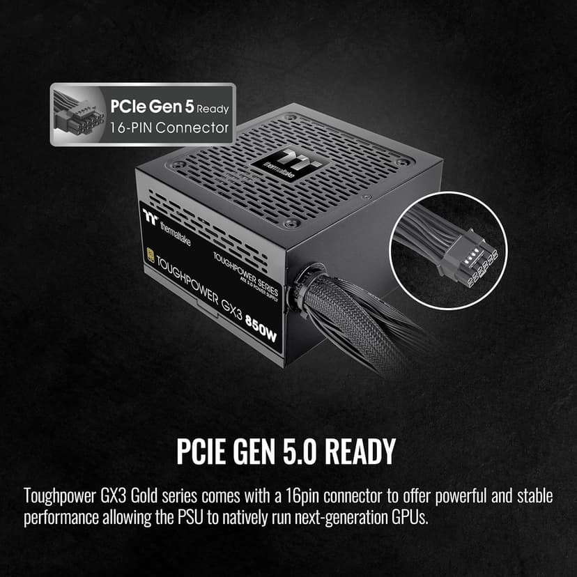 Thermaltake Toughpower GX3 850W 80Plus Gold SLI/Crossfire Ready ATX 3.0 Power Supply; PCIe5 12VHPWR Connector Included; 5 Year Warranty; PS-TPD-0850NNFAGU-3