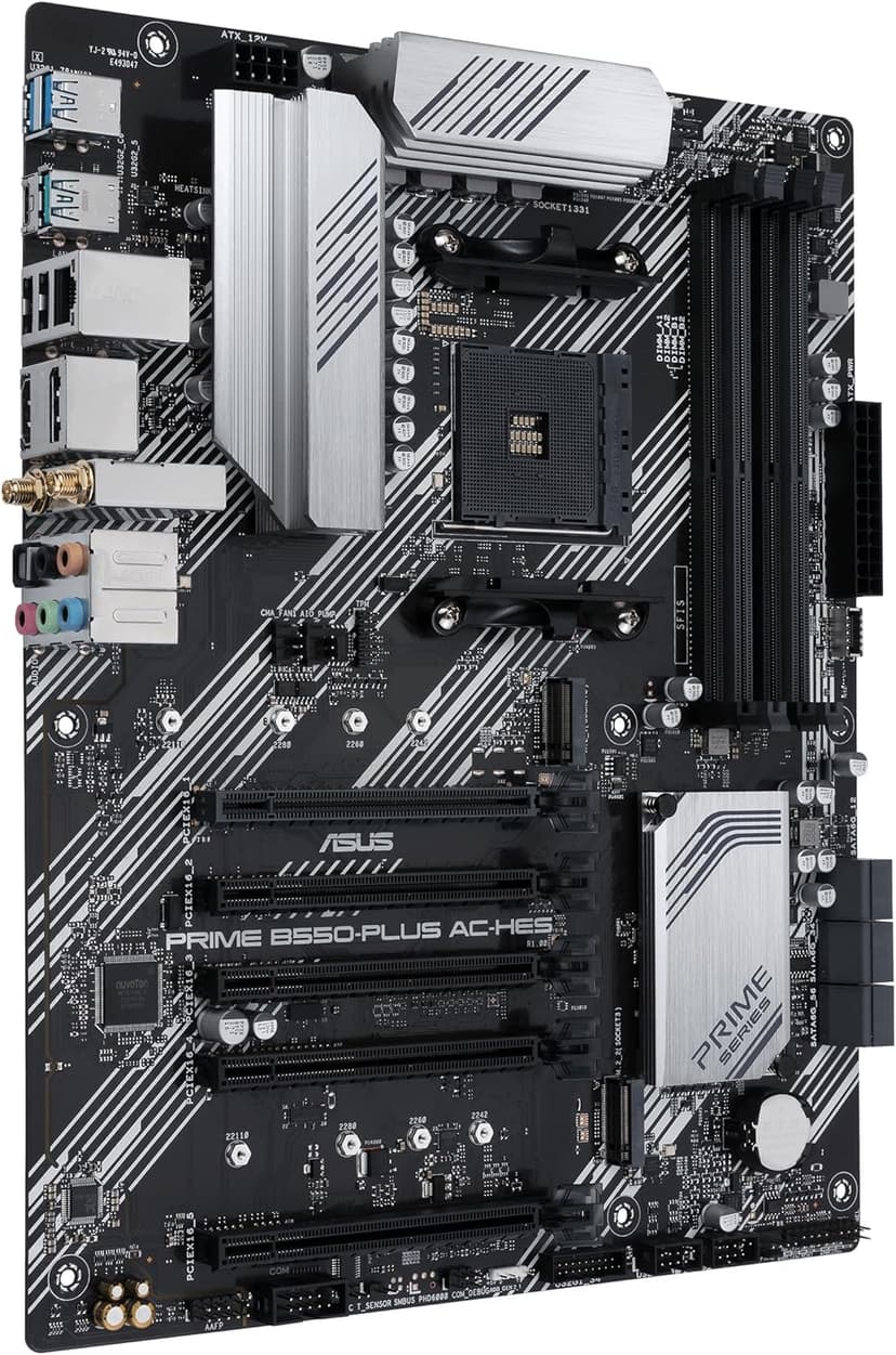 ASUS Prime B550-PLUS AC-HES AMD AM4 (3rd Gen Ryzen) ATX Motherboard (Dual M.2, PCIe4.0, WIFI5, 1Gb Ethernet, SATA 6 Gbps, USB 3.2 Gen 2 Type-C, Front USB 3.2 Gen 1 Type-C and CEC Tier II Ready)