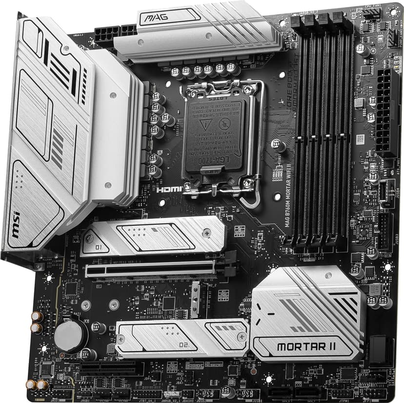 MSI MAG B760M Mortar WiFi II Gaming Motherboard (Supports 12th/13th/14th Gen Intel Processors, LGA 1700, DDR5, PCIe 5.0, M.2, 2.5Gbps LAN, USB 3.2 Gen2, HDMI/DP, Wi-Fi 6E, Bluetooth 5.3, mATX)