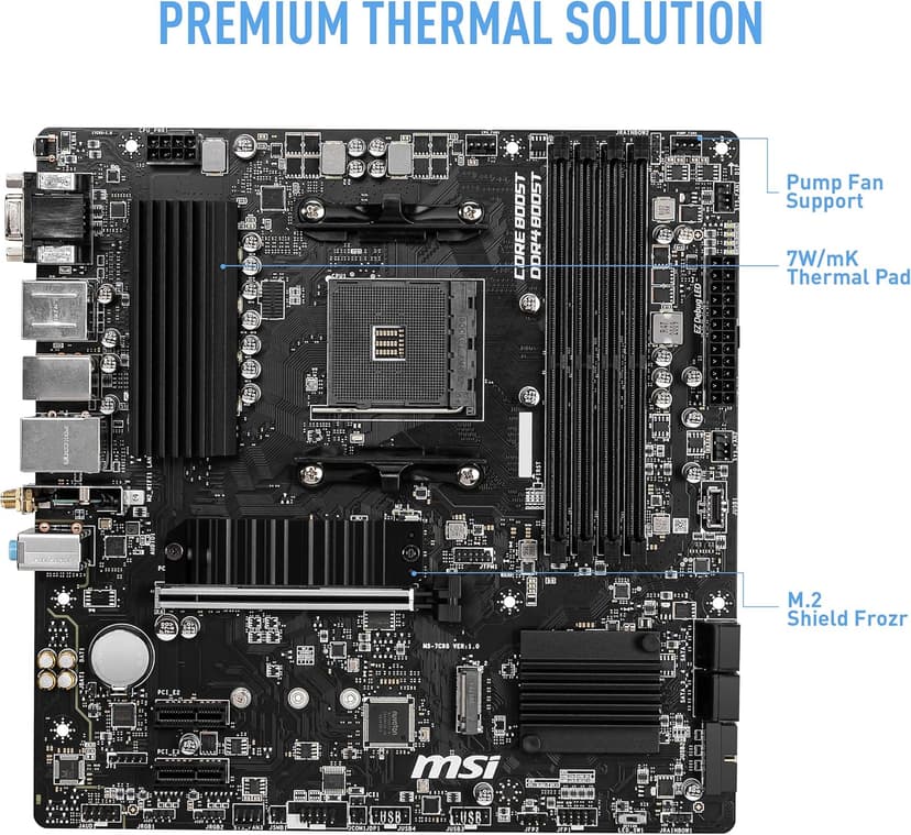 MSI B550M PRO-VDH WiFi ProSeries Motherboard (AMD Ryzen 5000, AM4, DDR4, PCIe 4.0, SATA 6Gb/s, M.2, USB 3.2 Gen 1, Wi-Fi, Bluetooth, D-SUB/HDMI/DP, Micro-ATX)