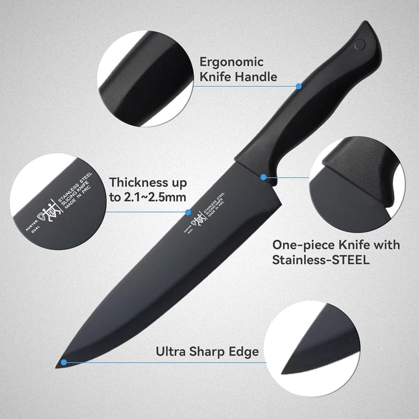 Knife Set, HUNTER.DUAL 15 Pcs Kitchen Knife Set with Block Self Sharpening, Dishwasher Safe, Anti-slip Handle, Black