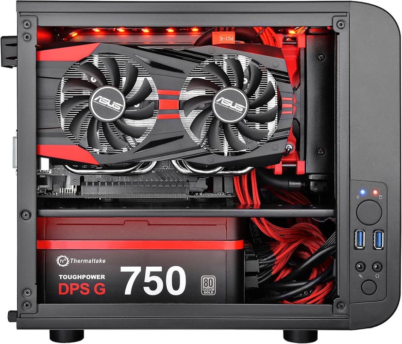 Thermaltake Core V1 SPCC Mini ITX Cube Gaming Computer Case Chassis, Interchangeable Side Panels, Black Edition, CA-1B8-00S1WN-00