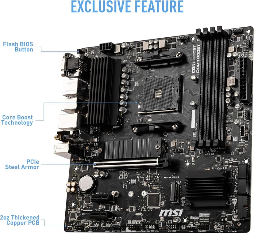 MSI B550M PRO-VDH WiFi ProSeries Motherboard (AMD Ryzen 5000, AM4, DDR4, PCIe 4.0, SATA 6Gb/s, M.2, USB 3.2 Gen 1, Wi-Fi, Bluetooth, D-SUB/HDMI/DP, Micro-ATX)