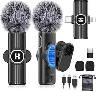 2 Pack Type C Mini Wireless Lavalier Microphone for iPhone, iOS and Android Devices - Noise Reduction Lapel Mic for Recording, Clip on Omni Lav Mic for Video Recording, Tiktok, YouTube, Vlog