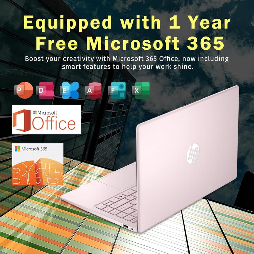HP Flagship 14" HD Student&Business Laptop, Intel N150 CPU(Beats i3-1115G4), 32GB RAM, 288GB Storage (128GB UFS + 160GB Docking Set), W/1 Year Office 365&AI-Copilot, Webcam, Bluetooth, Win 11s, Pink
