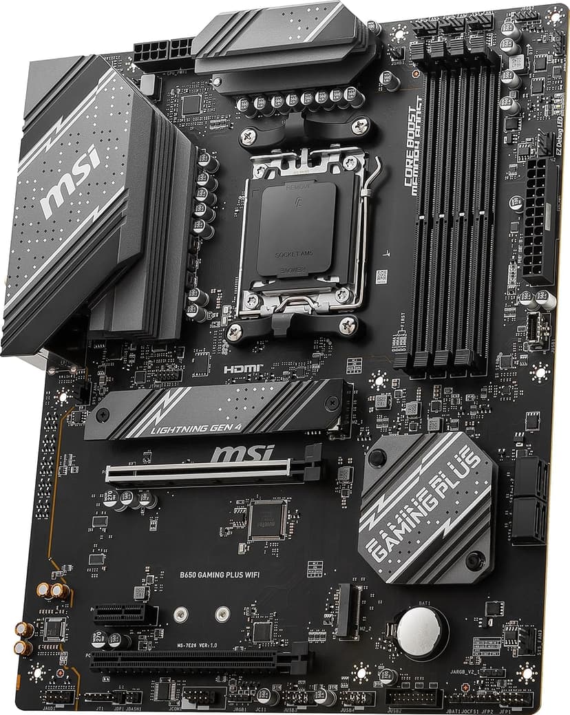 MSI B650 Gaming Plus WiFi Gaming Motherboard (AMD Ryzen 9000/8000/7000 Series Processors, AM5, DDR5, PCIe 4.0, M.2, SATA 6Gb/s, USB 3.2 Gen 2, HDMI/DP, Wi-Fi 6E, Bluetooth 5.3, 2.5Gbps LAN, ATX)