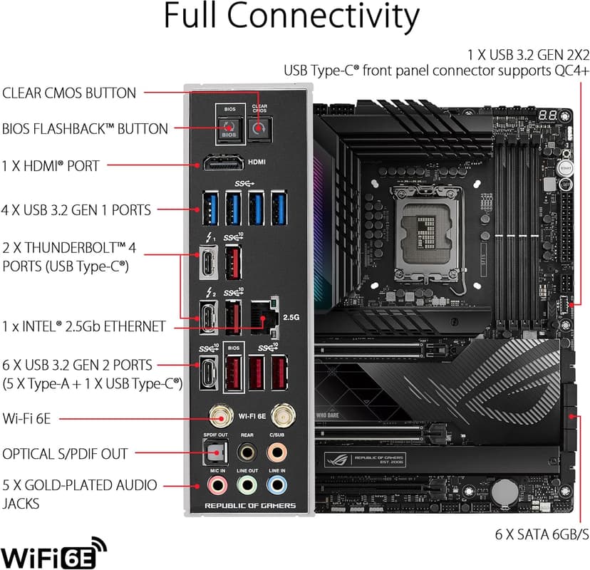 ASUS ROG Maximus Z790 Hero WiFi6E LGA 1700(Intel 14th,13th&12th Gen) ATX gaming motherboard(PCIe 5.0,DDR5,20+1power stages,2.5Gb LAN, Bluetooth V5.2,2x Thunderbolt 4 ports,5xM.2, Thunderbolt 4/USB4 )