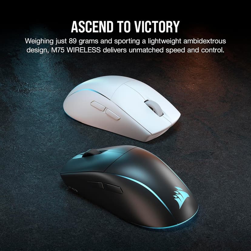 Corsair M75 Wireless RGB Lightweight FPS Gaming Mouse – 26,000 DPI – Swappable Side Buttons – iCUE Compatible – PC – Black