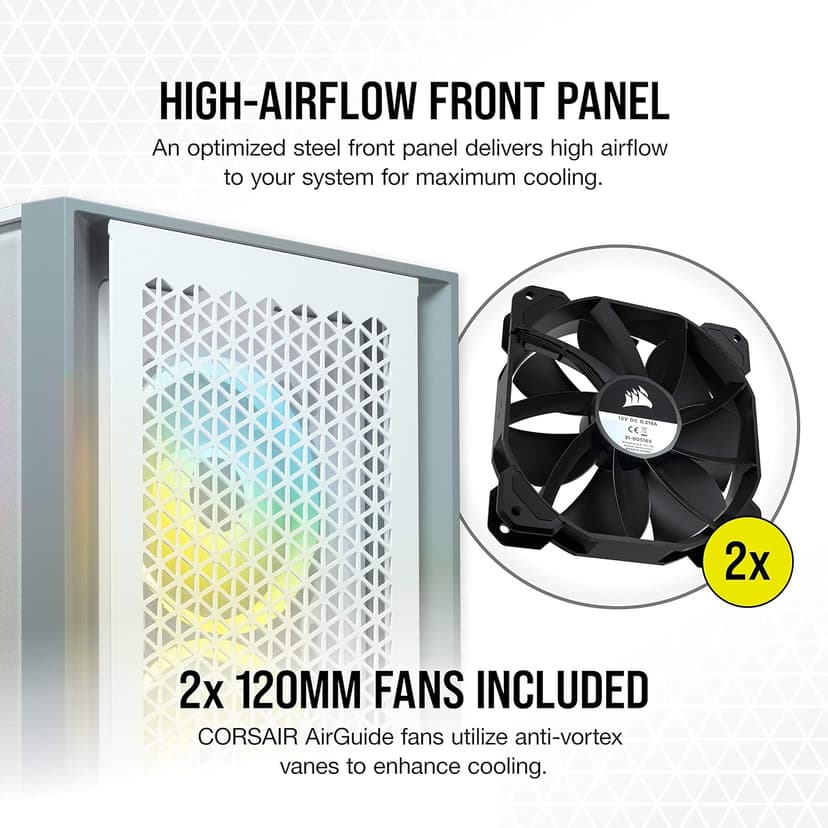 Corsair 4000D Airflow Tempered Glass Mid-Tower ATX PC Case - White