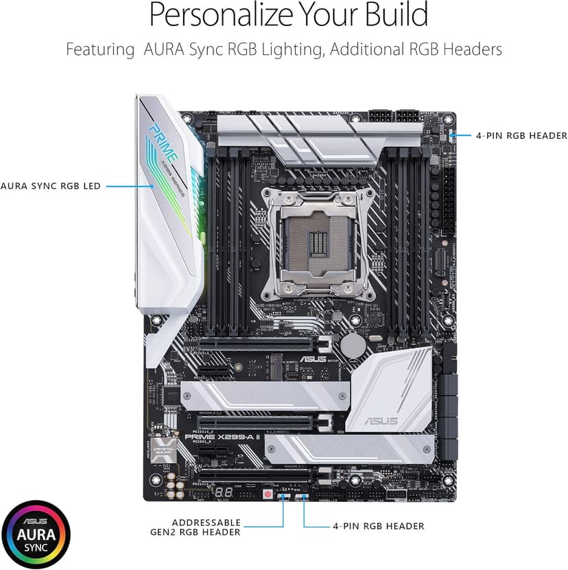 Asus Prime X299- A II ATX Motherboard (Intel X299) LGA 2066, 12 IR3555 Power Stages, DDR4 4266 MHz, Triple M.2, USB 3.2 Gen 2 Type-C, Intel LAN and Aura Sync RGB Lighting