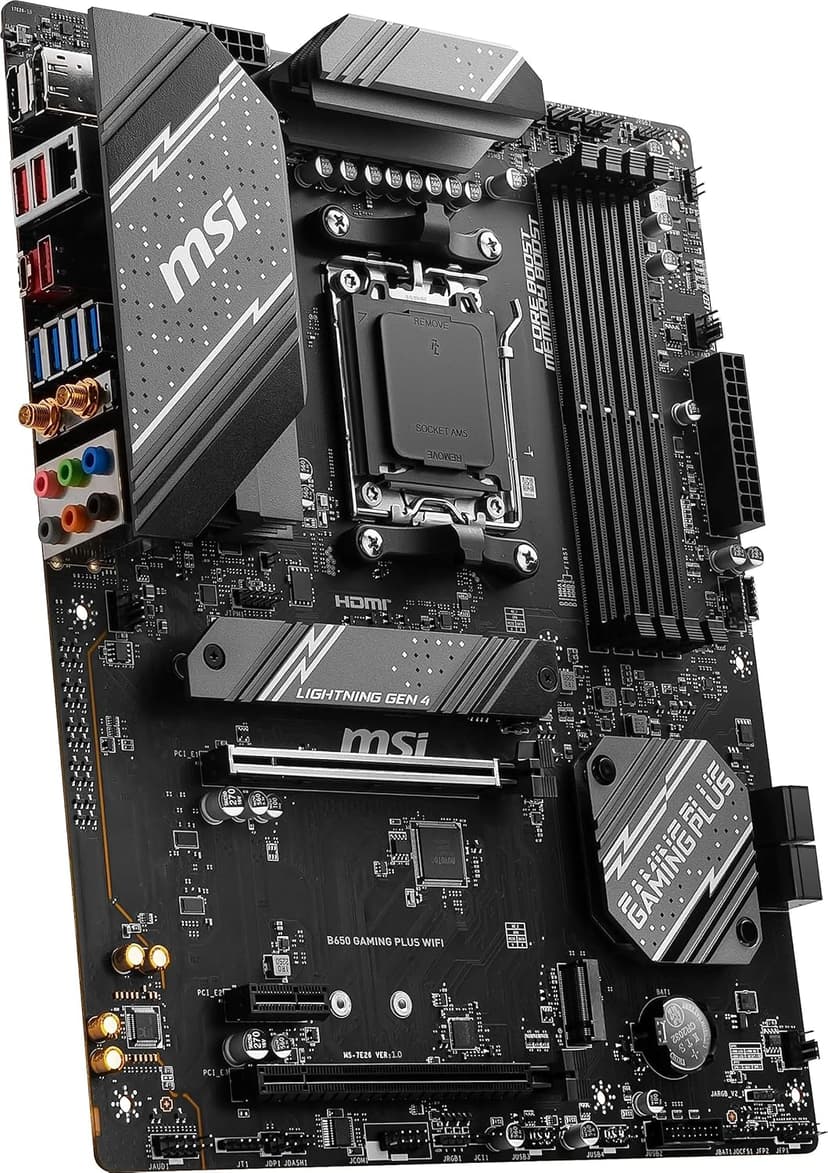 MSI B650 Gaming Plus WiFi Gaming Motherboard (AMD Ryzen 9000/8000/7000 Series Processors, AM5, DDR5, PCIe 4.0, M.2, SATA 6Gb/s, USB 3.2 Gen 2, HDMI/DP, Wi-Fi 6E, Bluetooth 5.3, 2.5Gbps LAN, ATX)