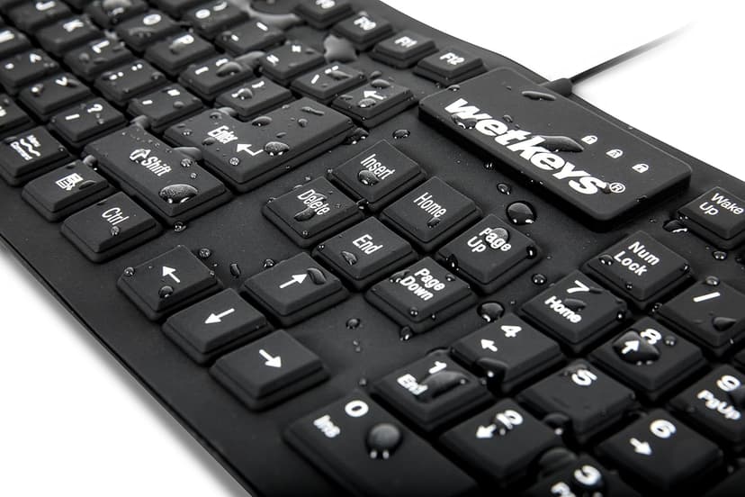 WetKeys "Soft-Touch Comfort Professional-Grade Full-Size Flexible Silicone Washable Keyboard (USB) (PS/2) (Black) | KBWKFC106-BK