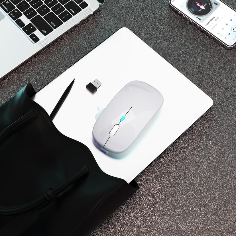 Wireless Bluetooth Mouse Rechargeable Laptop Mice with LED Use Portable(BT5.2 and USB 2.4G) Dual Mode Connection Silent Slim Computer Mouse for Laptop/iPad Tablet/Apple MacBook/PC(Silver)