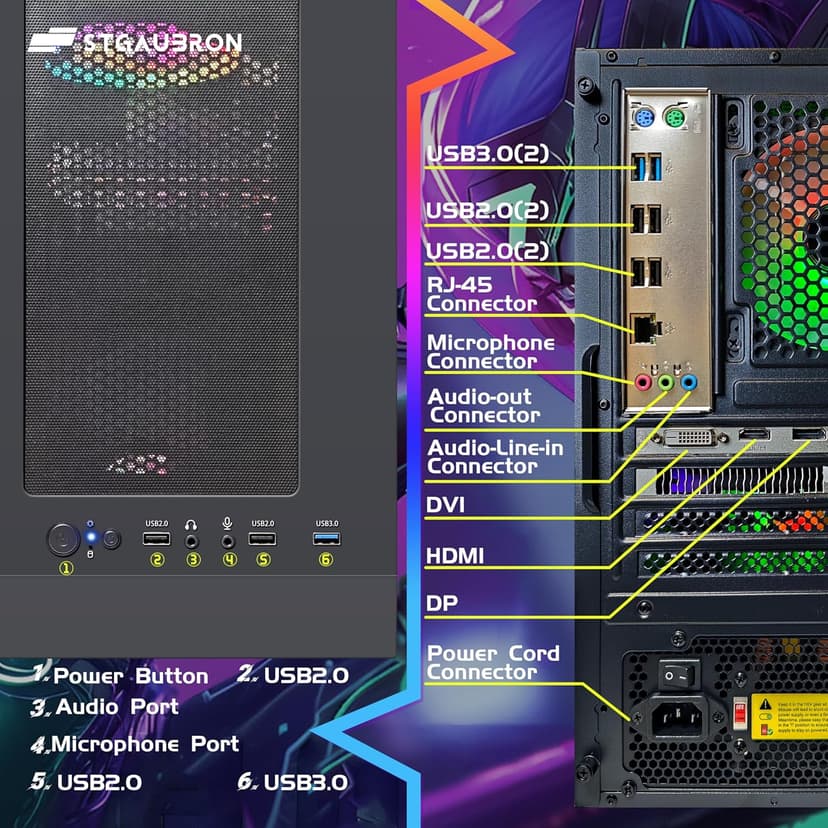 STGAubron Gaming PC Computer Desktop, RX 550 4GB, Intel i7 Xeon E5, 16GB DDR4, 512GB SSD, WiFi, BT 5.0, RGB Fan x3, Windows 10 Home, Gaming Computer Tower for Gamer,Streaming