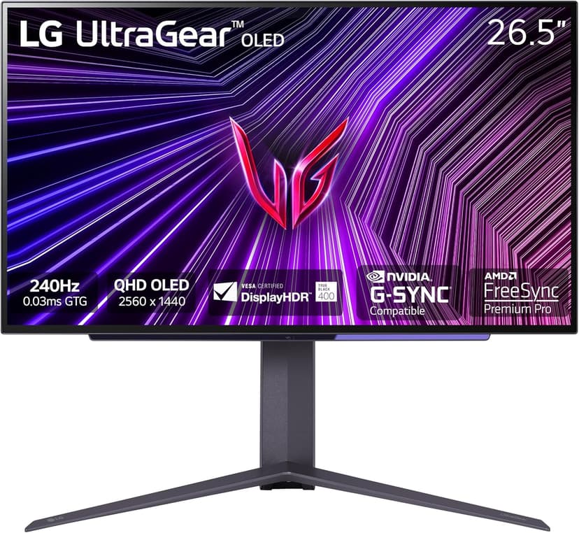 LG ‎27GS93QE 27-inch Ultragear OLED Gaming Monitor QHD 1440p 240Hz 0.03ms DisplayHDR True Black 400 AMD FreeSync Premium Pro NVIDIA G-Sync HDMI 2.1 DisplayPort Tilt/Height/Pivot Stand Black