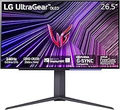 LG ‎27GS93QE 27-inch Ultragear OLED Gaming Monitor QHD 1440p 240Hz 0.03ms DisplayHDR True Black 400 AMD FreeSync Premium Pro NVIDIA G-Sync HDMI 2.1 DisplayPort Tilt/Height/Pivot Stand Black