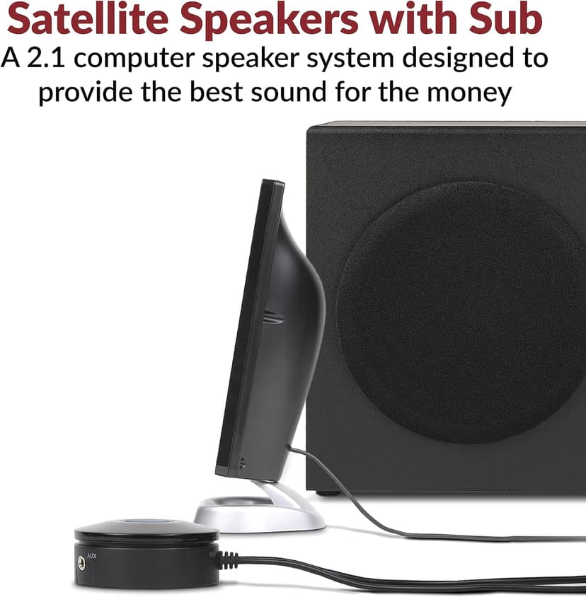 Cyber Acoustics CA-3090 2.1 Speaker System with Subwoofer with 18W of Power – Easy Setup and Convenient Controls, Great for Music, Movies, and Gaming