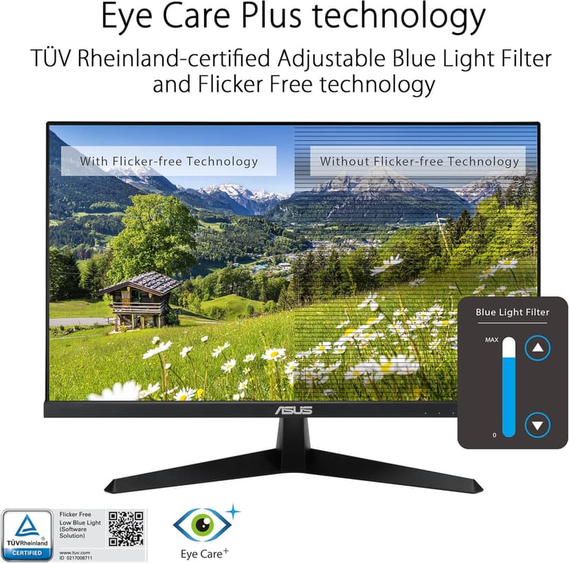 ASUS 24” (23.8-inch viewable) Eye Care Monitor (VY249HF) - Full HD, IPS, 100Hz, IPS, SmoothMotion, 1ms, Adaptive Sync, Blue Light Filter, Flicker Free, HDMI, VESA Mountable, 3 Year Warranty