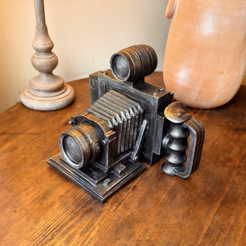 Vintage Camera Model Silver Gray Camera Replica Camera Model Nostalgic Collective Statue Resin Ornament Cents Penny Piggy Bank Decoration for Desktop Bar Office Showcase Prop Unique Gift