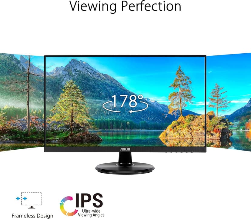 ASUS 27” 1080P Eye Care Monitor (VA27DQF) - IPS, Full HD, Frameless, 100Hz, 1ms, Adaptive-Sync, for Working and Gaming, Low Blue Light, Flicker Free, HDMI, DisplayPort, 3 Year Warranty