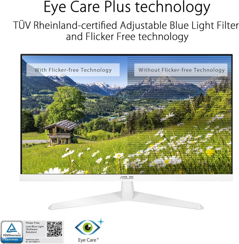 ASUS 27” 1080P Eye Care Monitor (VY279HF-W) - FHD, IPS, 100Hz, 1ms, Adaptive Sync, for Working and Gaming, Eye Care Plus technology, Blue Light Filter, Flicker Free, DisplayWidget Center, 3yr warranty