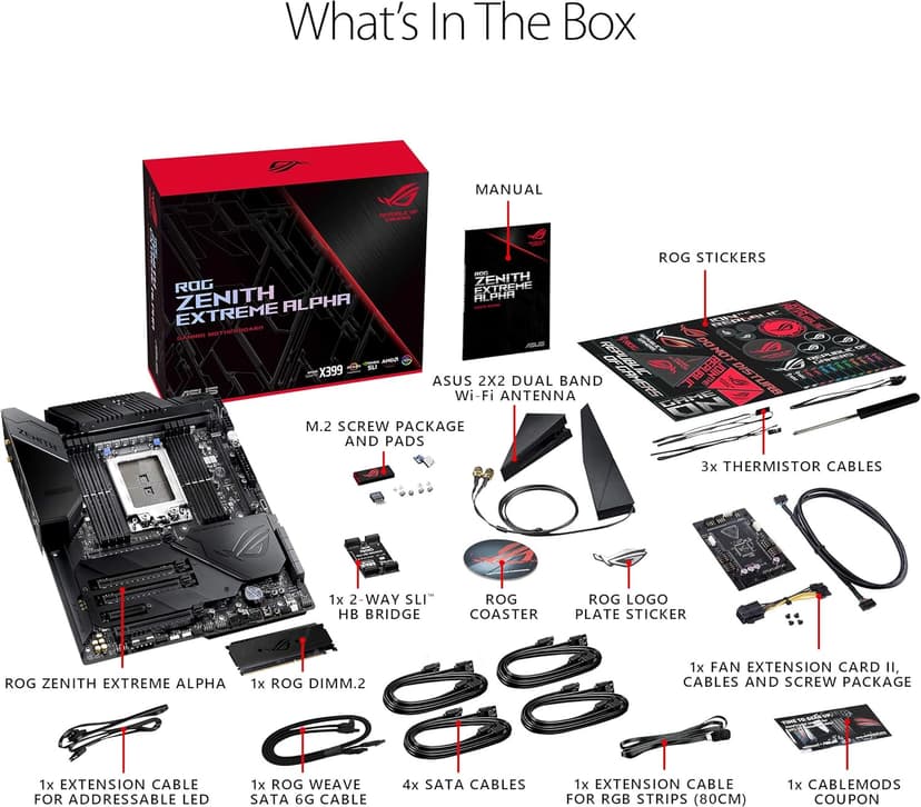 Asus Rog Zenith Extreme Alpha X399 HEDT Gaming Motherboard AMD Threadripper 2 (TR4) EATX DDR4 M.2 10G LAN USB 3.1 Gen2