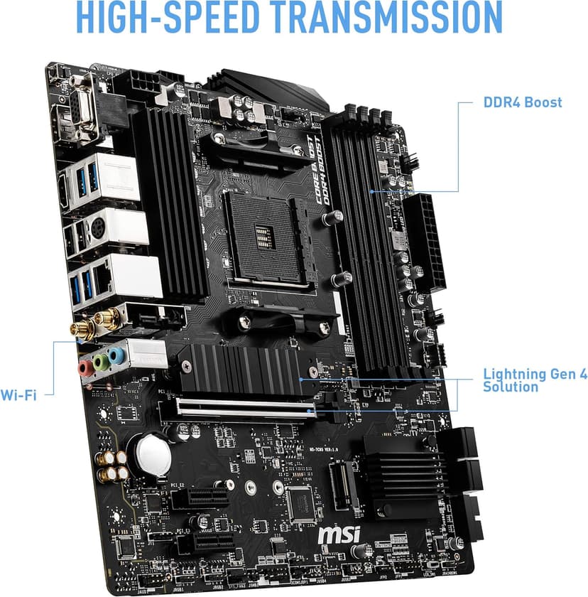MSI B550M PRO-VDH WiFi ProSeries Motherboard (AMD Ryzen 5000, AM4, DDR4, PCIe 4.0, SATA 6Gb/s, M.2, USB 3.2 Gen 1, Wi-Fi, Bluetooth, D-SUB/HDMI/DP, Micro-ATX)