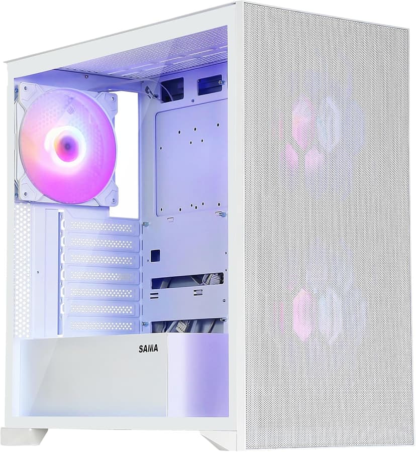 SAMA V Mesh Mid Tower PC Case - High Airflow PC Gaming Case Mesh Front Panel & Tempered Glass Side Panel, 3x140mm ARGB PWM Fans Pre-Installed, Supports ATX/M-ATX/ITX - White