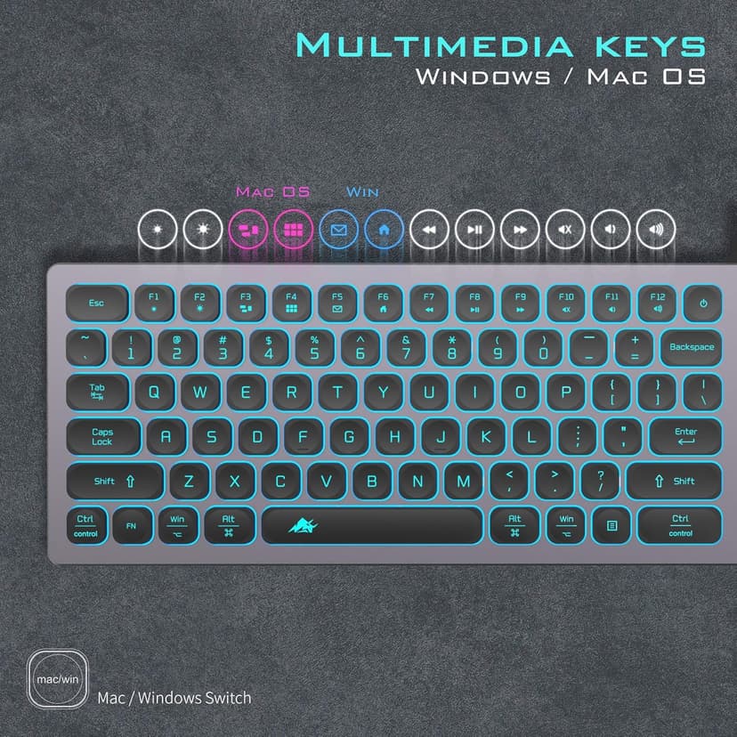 Aluminum Quiet Wired Keyboard Backlit- Slim Chiclet Keyboard Compatible with Apple iMac, MacBook, Mac and PC, USB Numeric Keypad RGB Lighted Key - Space Gray