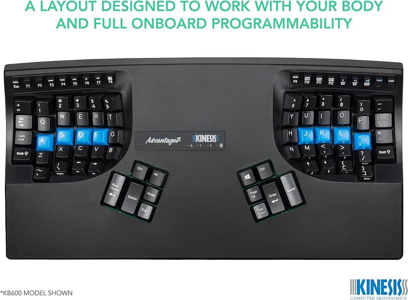 Kinesis Advantage2 Ergonomic Keyboard (KB600), Black top case, Cherry MX Brown Switches, QWERTY keycaps