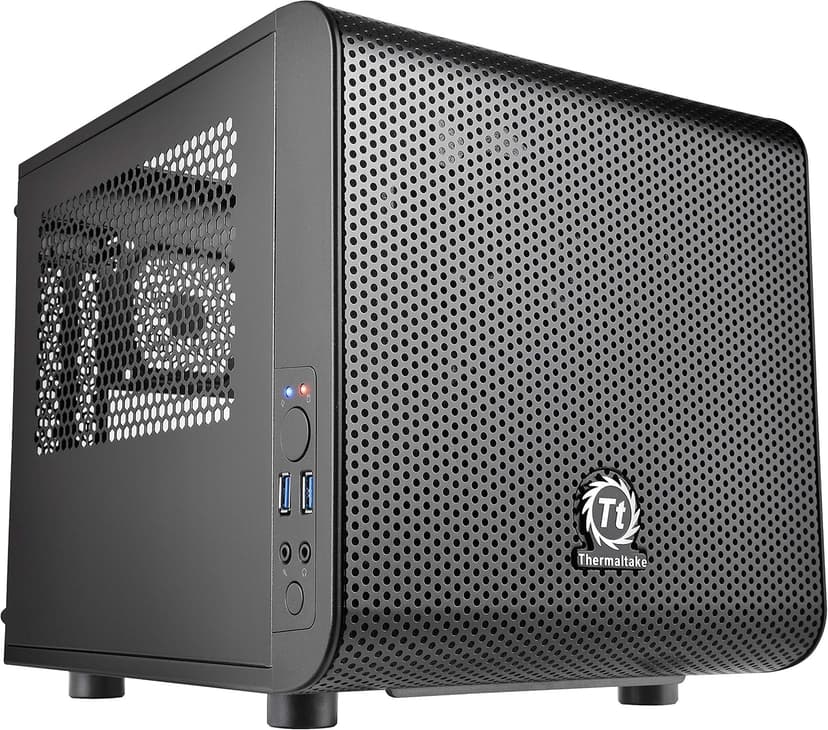 Thermaltake Core V1 SPCC Mini ITX Cube Gaming Computer Case Chassis, Interchangeable Side Panels, Black Edition, CA-1B8-00S1WN-00