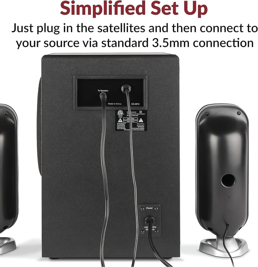 Cyber Acoustics CA-3810 2.1 Multimedia Speaker System with Subwoofer, 80 Watts Peak Power, Strong Bass, Perfect for Music, Movies, and Games