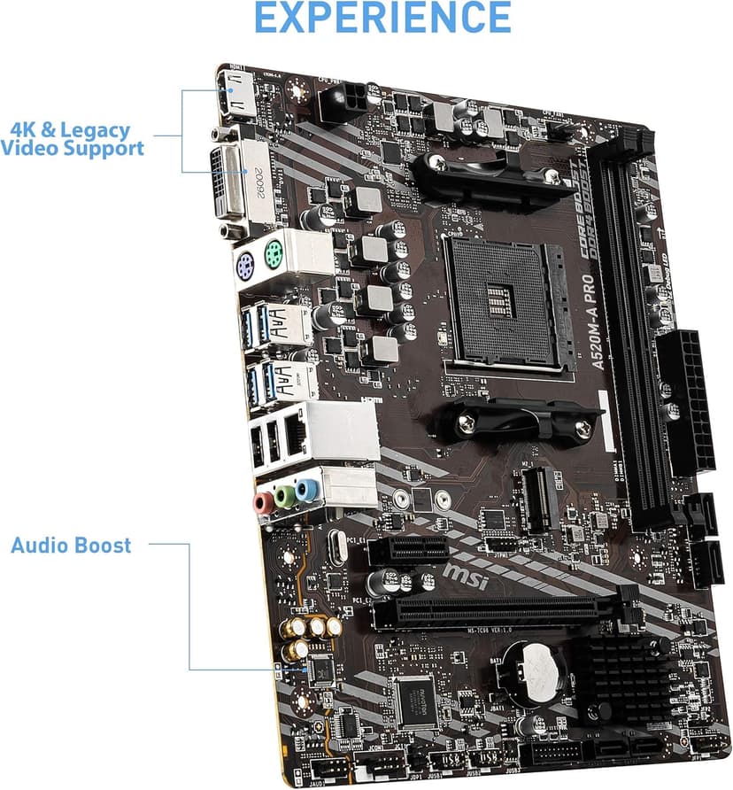 MSI A520M-A PRO Gaming Motherboard (AMD Ryzen 5000, AM4, DDR4, PCIe 3.0, SATA 6Gb/s, M.2, USB 3.2 Gen 1, DVI/HDMI, Micro-ATX)