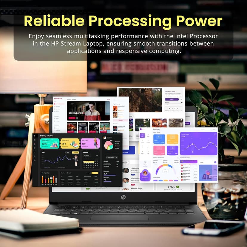 HP Flagship 14" HD Laptop with 1 Year Office 365 | 16GB RAM | 1.28TB Storage(128GB EMMC & 160GB Docking Station Set & 1TB Cloud Storage) | Intel 4-Core Processor | Webcam | Wi-Fi | Windows 11 | Black
