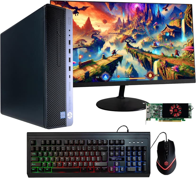 HP Prebuilt Gaming Desktop PC Intel i5 + Radeon RX550 4GB GPU 1080p Gaming PC 16GB DDR4 RAM 500GB SSD Wi-Fi 5G + Bluetooth Windows 11 Pro 24in LCD Monitor (Renewed)