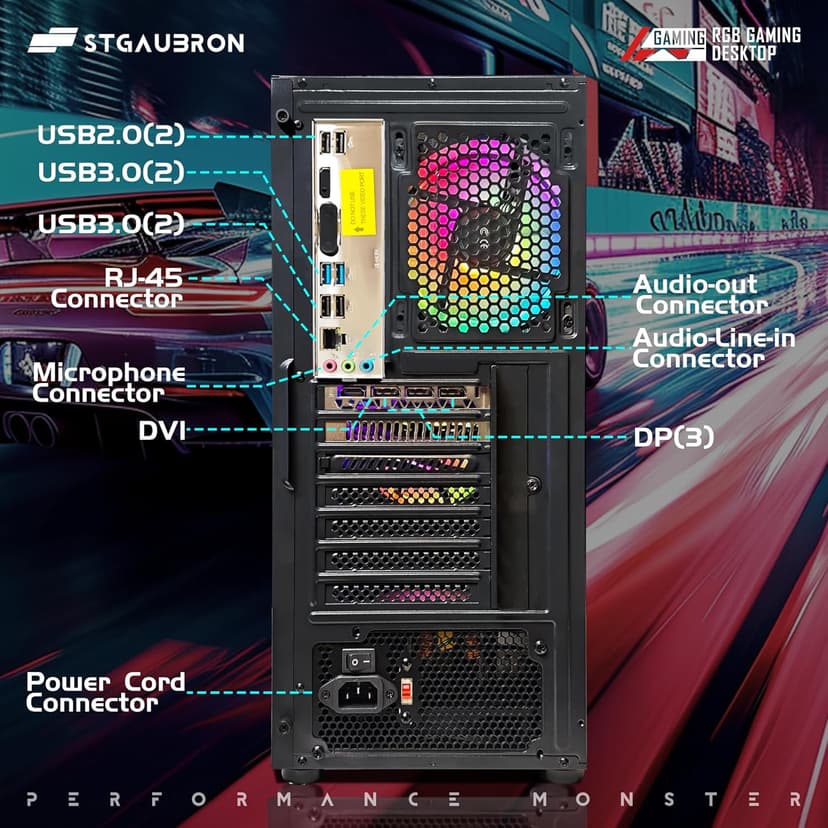 STGAubron Gaming PC Computer Desktop, Intel Core i7 up to 3.9G, Radeon RX 590 8G, 32G RAM, 1T SSD, 600M WiFi, BT 5.0, RGB Fan x 4, Windows 10 Home