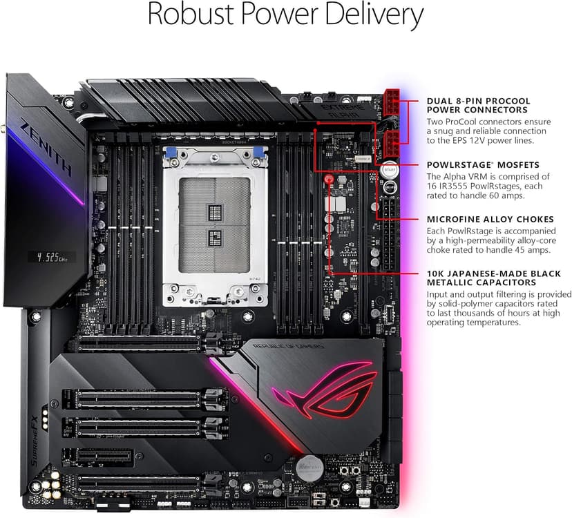 Asus Rog Zenith Extreme Alpha X399 HEDT Gaming Motherboard AMD Threadripper 2 (TR4) EATX DDR4 M.2 10G LAN USB 3.1 Gen2