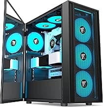 K11 PC Case - Pre-Installed with 4 PWM ARGB Fans, ATX Mid-Tower Gaming Case, Hinged Tempered Glass, Black, FOIFKIN (Black, K11)